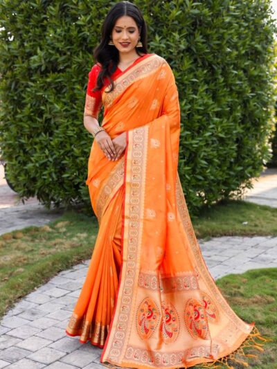 Traditional wear Silk Orange Saree