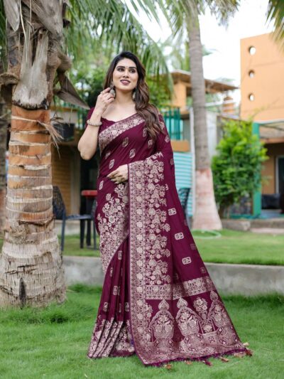 Designer Border Silk Purple Saree