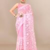 Party Wear Net Work Pink Saree