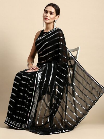 Bollywood Party wear Sequence Black Saree