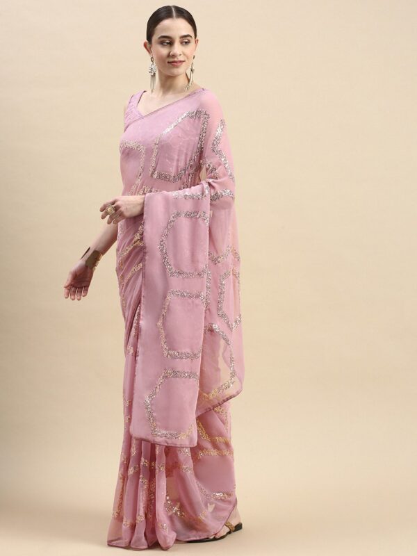 Bollywood Party wear Sequence Pink Saree