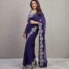 Bollywood Blue Saree Stylish Work Border