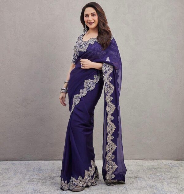 Bollywood Blue Saree Stylish Work Border