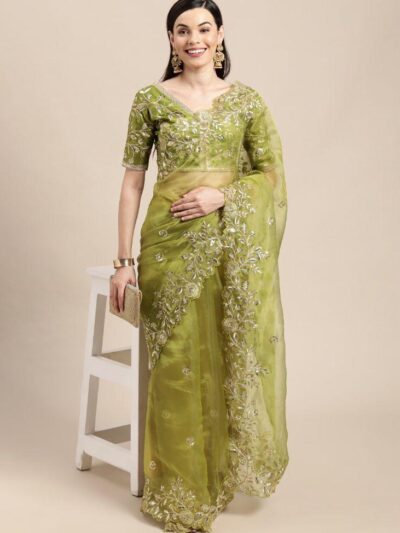 Mahendi Green Saree Work Border