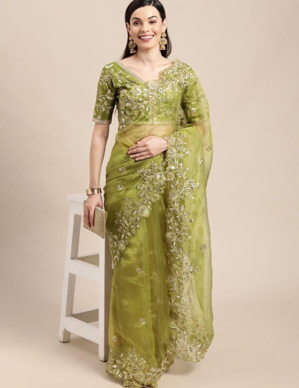 Mahendi Green Saree Work Border