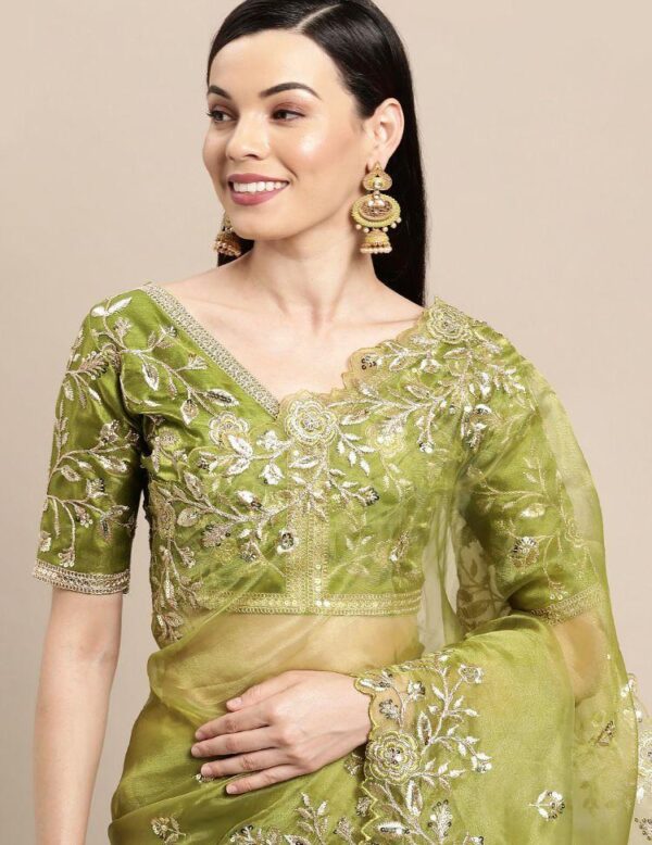 Mahendi Green Saree Work Border