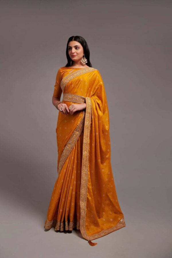 Wedding Haldi Yellow Saree Work Border