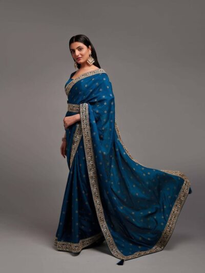 Wedding Party Wear Work Blue Saree