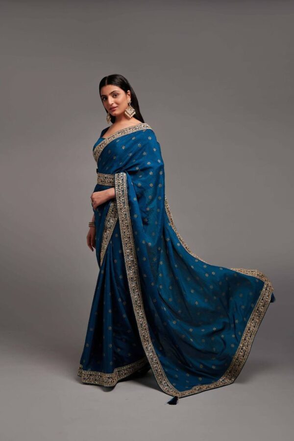 Wedding Party Wear Work Blue Saree