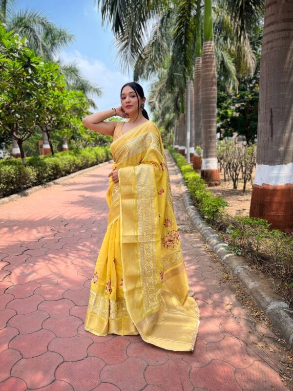 Wedding Silk Yellow Saree Work Border