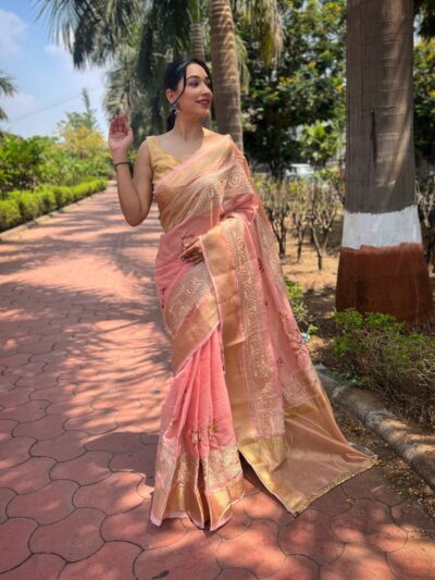 Designer Wedding Pink Saree with Work