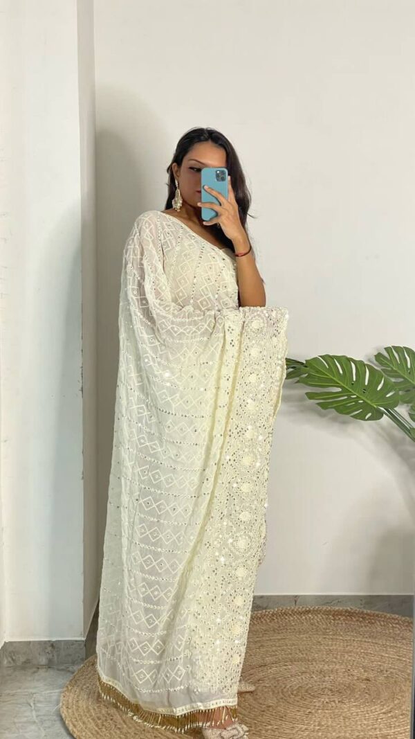 Women's Festival Sequence White Saree