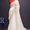 Heavy Work Border Fancy White Saree