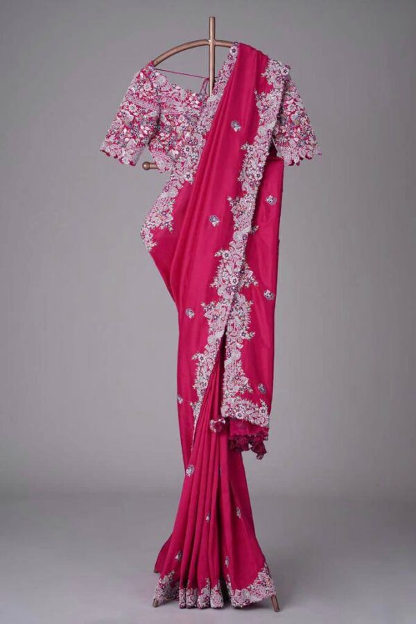 Embroidery Work Border Pink Saree