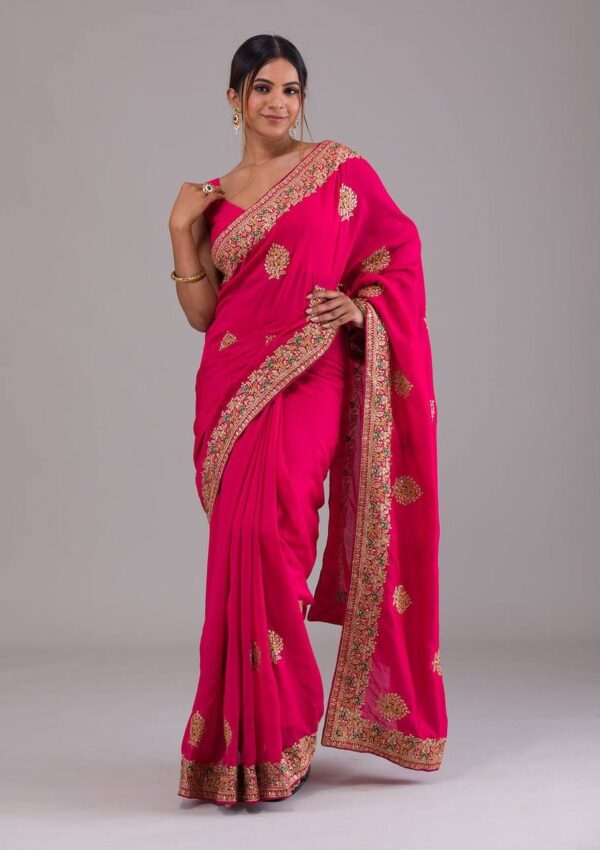 Designer Work Wedding Pink Saree