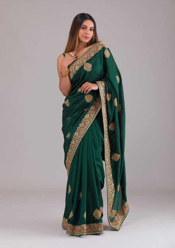 Traditional Wedding Work Green Saree