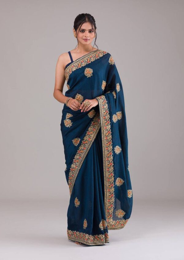 Wedding Heavy Work Blue Saree