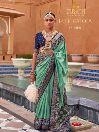 Patola Design Border Blue Silk Saree