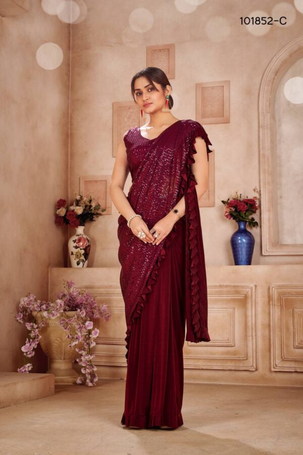 One Minute Sequence Maroon Saree