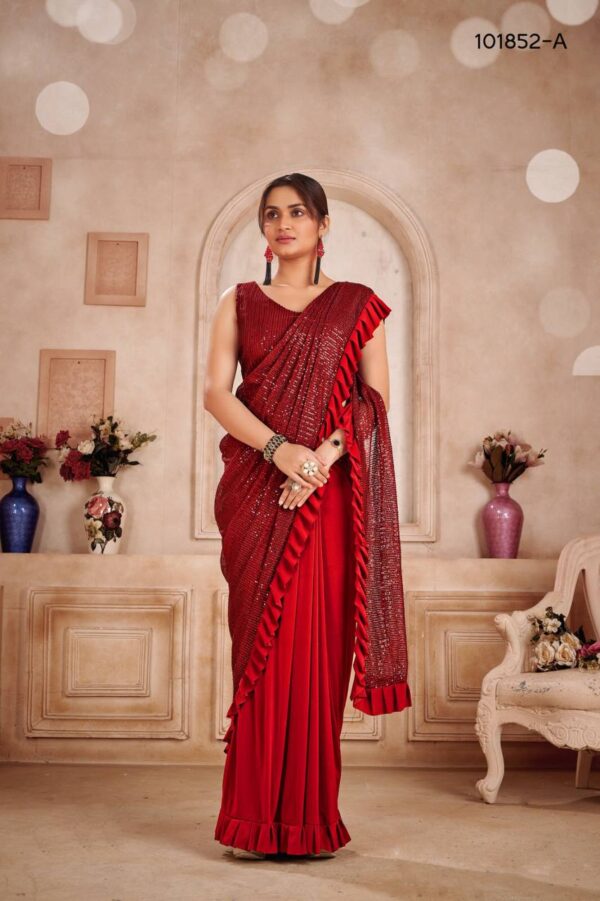 Sequence Ready to wear Red Saree