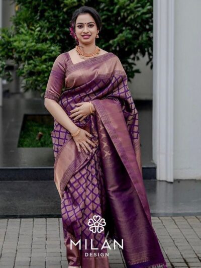 Traditional Soft Silk Purple Saree Blouse