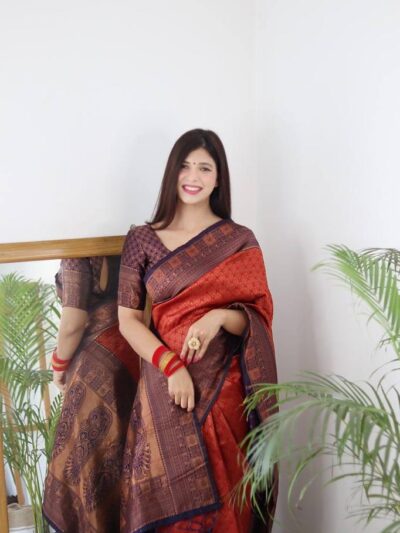 Orange Wedding Function Silk Saree