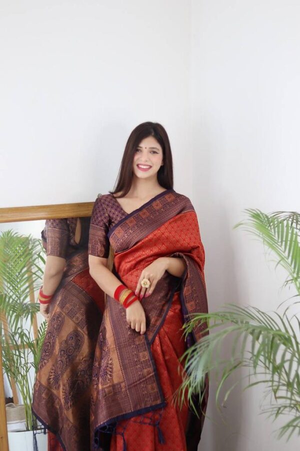 Orange Wedding Function Silk Saree