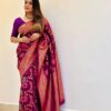 Designer Floral Silk Saree in Purple