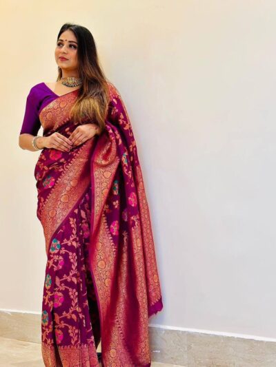 Designer Floral Silk Saree in Purple