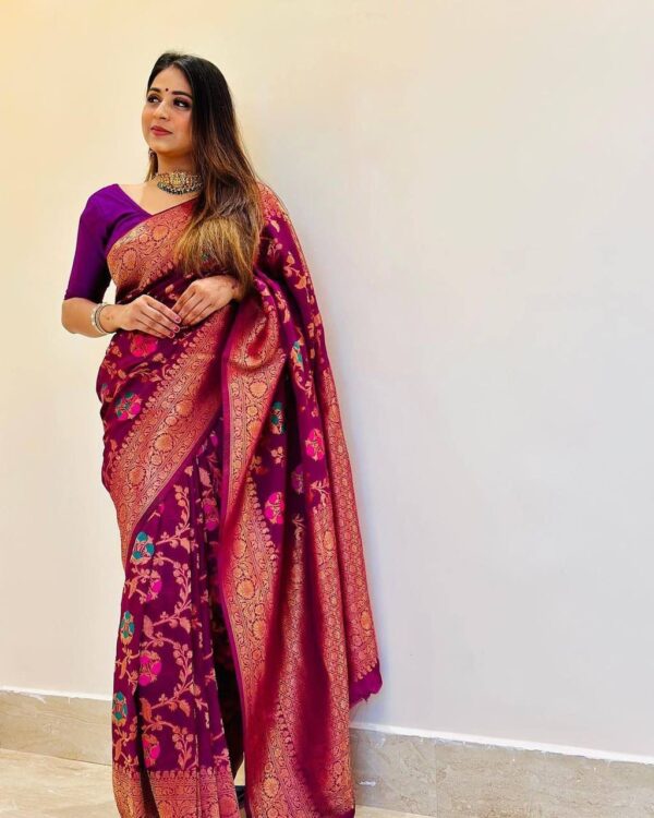 Designer Floral Silk Saree in Purple