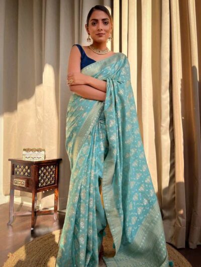 Fancy Silk Sky Blue Saree Blouse