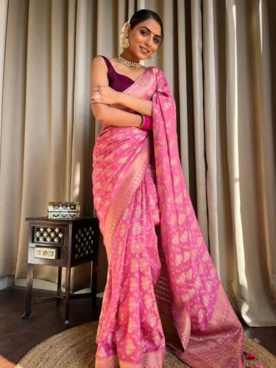 Silk Women's Fancy wear Pink Saree