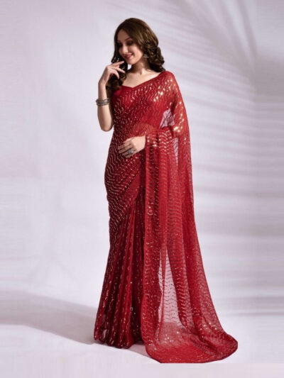 Sequence Function Wear Red Saree