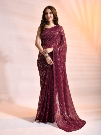 Fancy Purple Saree in Sequence Work