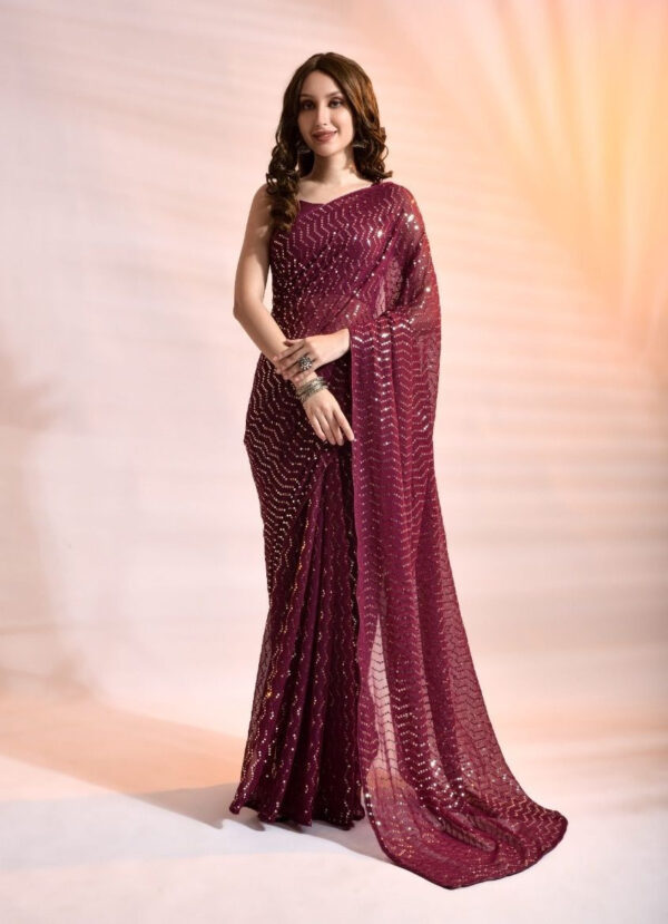 Fancy Purple Saree in Sequence Work