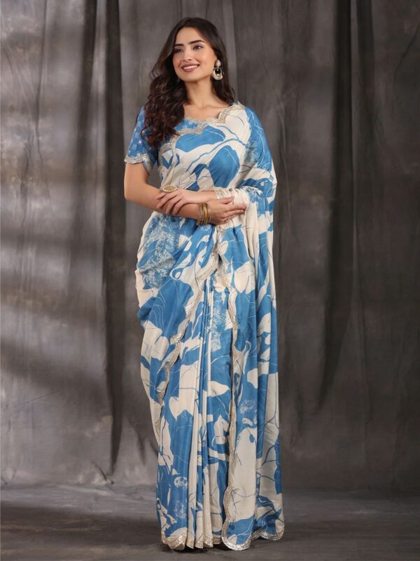 Bollywood Printed Silk Sky Blue Saree