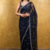 Floral Sequence Black Saree in Net