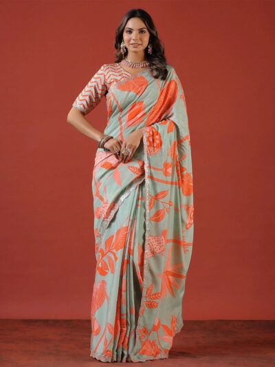 Silk Floral Design Sky Blue Saree