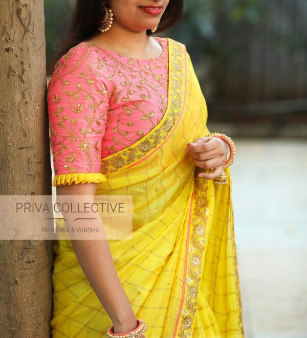 Haldi Yellow Saree in Checks Design