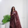 Organza Fancy Women Purple Saree