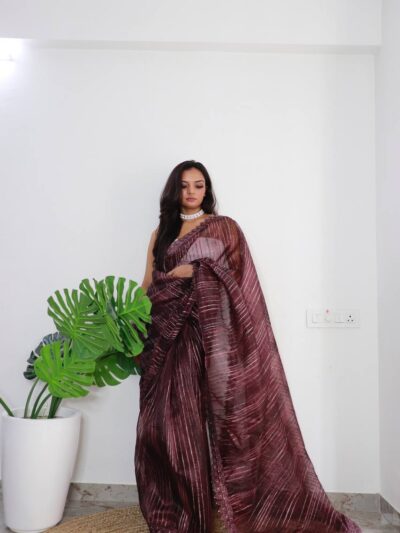 Organza Fancy Women Purple Saree