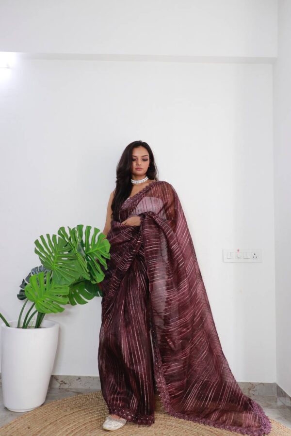 Organza Fancy Women Purple Saree