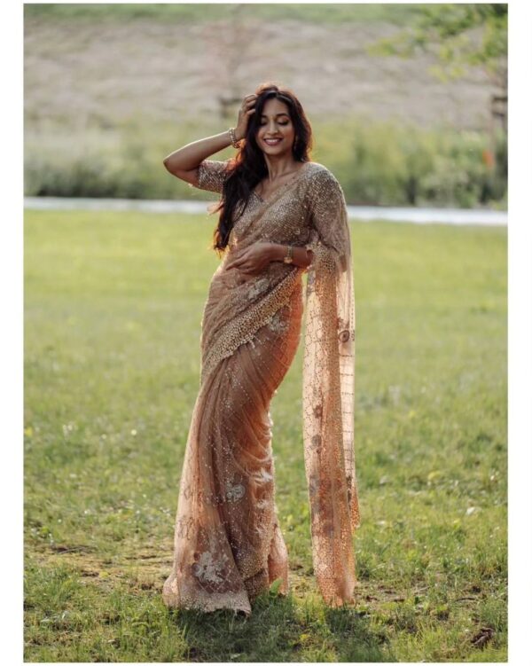 Wedding Bollywood Net Cream Saree