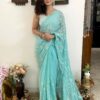 Stylish Organza Sky Blue Saree