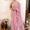 Wedding Fancy Organza Pink Saree