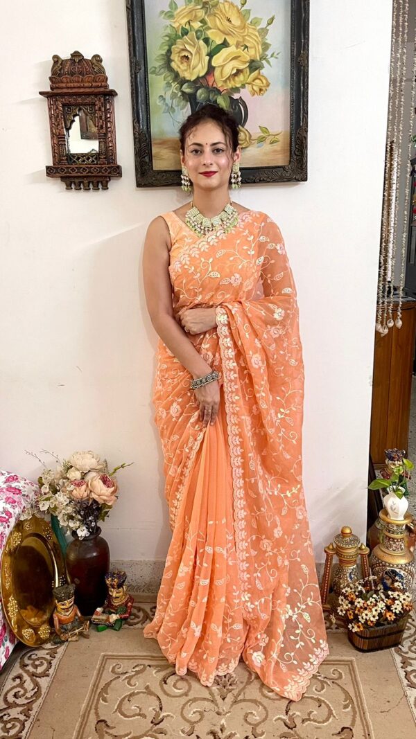 Festival Wear Work Orange Saree