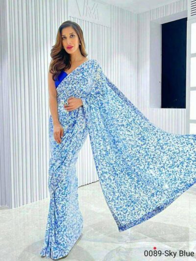 Sequence Blue and White Saree Silk