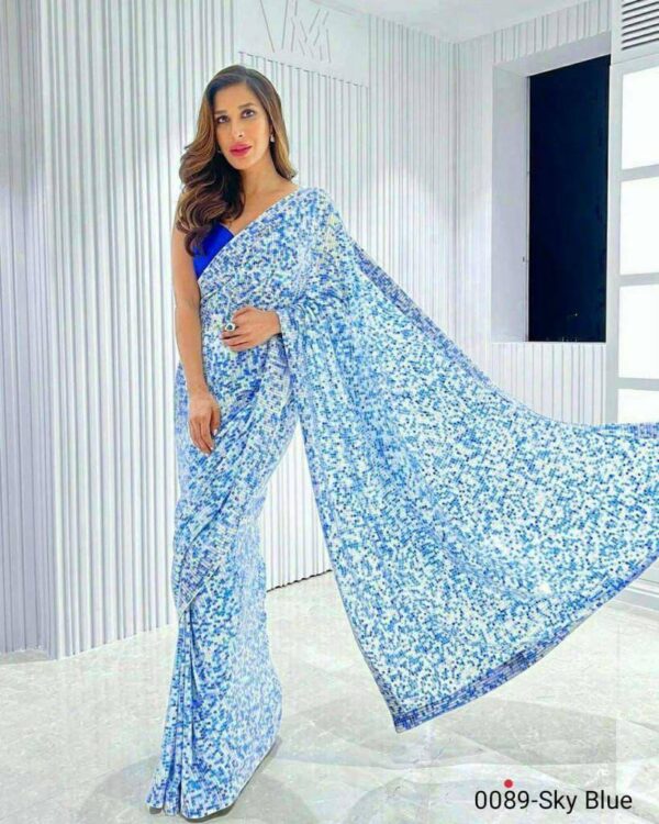 Sequence Blue and White Saree Silk