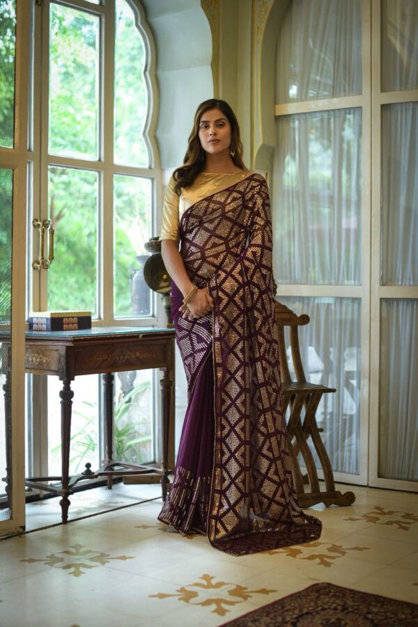 Sequence Women wear Purple Saree