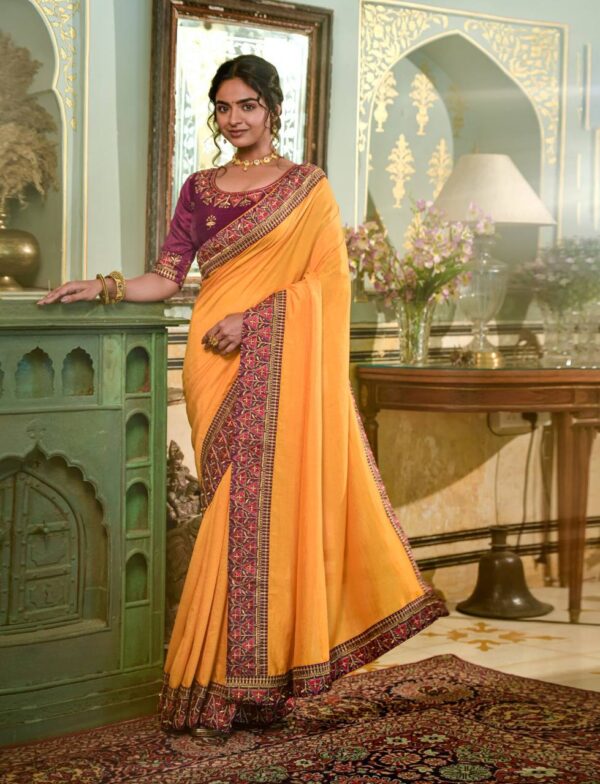 Embroidery Work Border Yellow Saree